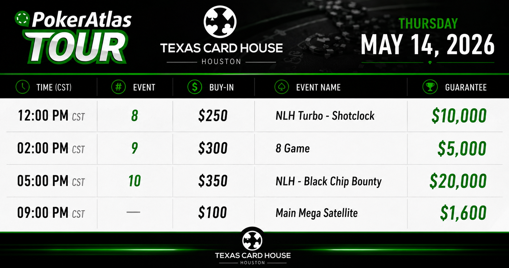 May 14th - PokerAtlas Tour - TCH Houston