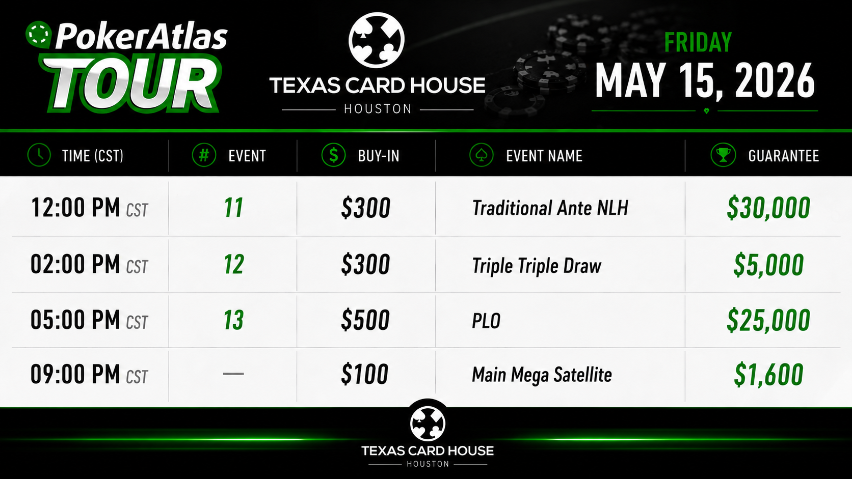 May 15th - PokerAtlas Tour - TCH Houston